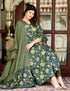 Miravan Womens Green Pure Cotton Printed Anarkali Kurta With Gold Print Dupatta
