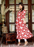 Miravan Womens Red Cotton Floral Printed Anarkali Kurta