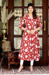 Miravan Womens Red Cotton Floral Printed Anarkali Kurta