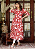 Miravan Womens Red Cotton Floral Printed Anarkali Kurta
