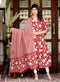 Miravan Womens Red Cotton Floral Printed Anarkali Kurta With Dupatta