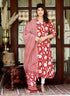 Miravan Womens Red Cotton Floral Printed Anarkali Kurta With Dupatta