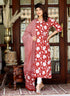 Miravan Womens Red Cotton Floral Printed Anarkali Kurta With Dupatta
