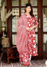 Miravan Womens Red Cotton Floral Printed Anarkali Kurta With Dupatta