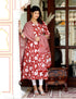 Miravan Womens Red Cotton Floral Printed Anarkali Kurta With Dupatta
