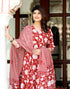 Miravan Womens Red Cotton Floral Printed Anarkali Kurta With Dupatta