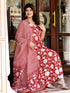 Miravan Womens Red Cotton Floral Printed Anarkali Kurta With Dupatta