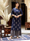 Miravan Womens Blue and Grey Printed Pure Cotton Kurta With Sharara