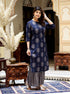 Miravan Womens Blue and Grey Printed Pure Cotton Kurta With Sharara