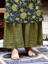 Miravan Womens Green and Yellow Floral Printed Pure Cotton Kurta With Sharara