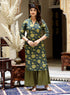 Miravan Womens Green and Yellow Floral Printed Pure Cotton Kurta With Sharara