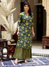 Miravan Womens Green and Yellow Floral Printed Pure Cotton Kurta With Sharara