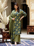 Miravan Womens Green Cotton Floral Straight Kurta and Sharara With Dupatta Set
