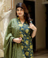 Miravan Womens Green Cotton Floral Straight Kurta and Sharara With Dupatta Set