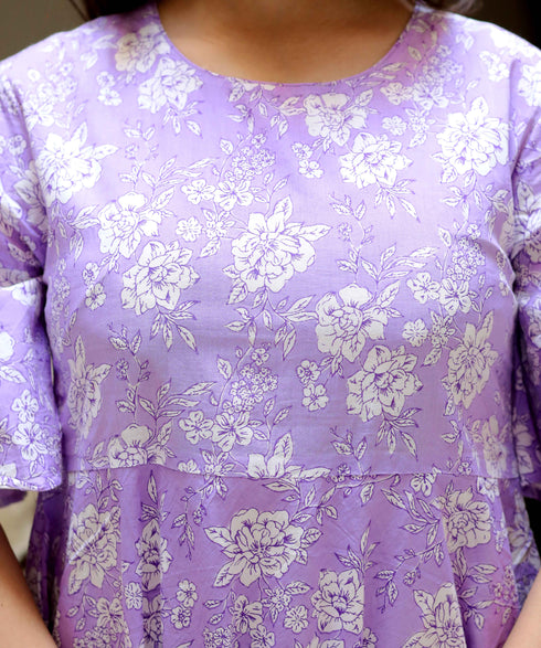 Miravan Womens Levender Floral Printed Anarkali Kurta
