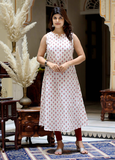 Miravan Womens Cotton Floral Printed Layered Kurta with Jacket