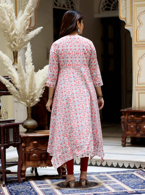 Miravan Womens Cotton Floral Printed Layered Kurta with Jacket