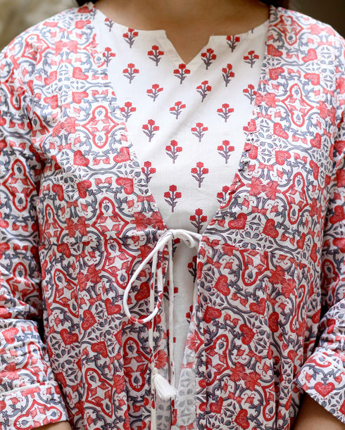 Miravan Womens Cotton Floral Printed Layered Kurta with Jacket
