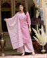 Miravan Womens Pink Cotton Kurta With Palazzo and Dupatta Set