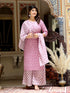 Miravan Womens Pink Cotton Kurta With Palazzo and Dupatta Set