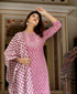 Miravan Womens Pink Cotton Kurta With Palazzo and Dupatta Set