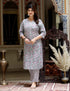 Miravan Womens Blue Cotton Floral Printed Straight Kurta Palazzo