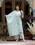 Miravan Womens Green Floral Printed Angrakha Pure Cotton Kurta With Palazzo and Dupatta Set