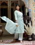 Miravan Womens Green Floral Printed Angrakha Pure Cotton Kurta With Palazzo and Dupatta Set