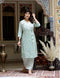 Miravan Womens Green Floral Jaipuri Cotton Kurta Palazzo With Tassel Set