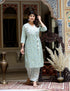 Miravan Womens Green Floral Jaipuri Cotton Kurta Palazzo With Tassel Set