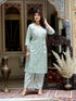 Miravan Womens Green Floral Jaipuri Cotton Kurta Palazzo With Tassel Set