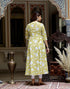 Miravan Womens Yellow Cotton Floral Printed Anarkali Kurta
