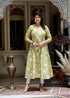 Miravan Womens Yellow Cotton Floral Printed Anarkali Kurta