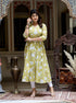 Miravan Womens Yellow Cotton Floral Printed Anarkali Kurta