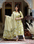 Miravan Womens Yellow Cotton Floral Print Anarkali Kurta With Dupatta