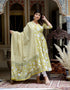 Miravan Womens Yellow Cotton Floral Print Anarkali Kurta With Dupatta