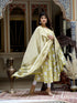 Miravan Womens Yellow Cotton Floral Print Anarkali Kurta With Dupatta