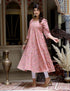 Miravan Womens Orange Cotton Floral Printed Anarkali Kurta