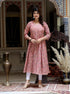 Miravan Womens Orange Cotton Floral Printed Anarkali Kurta