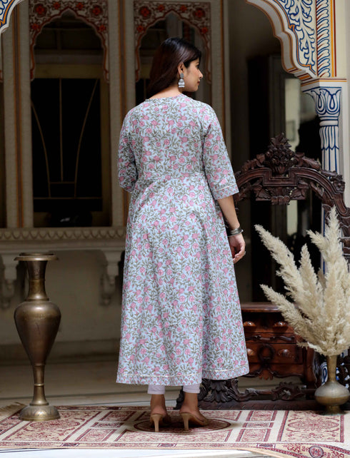 Miravan Womens Blue Floral Printed Anarkali Kurta