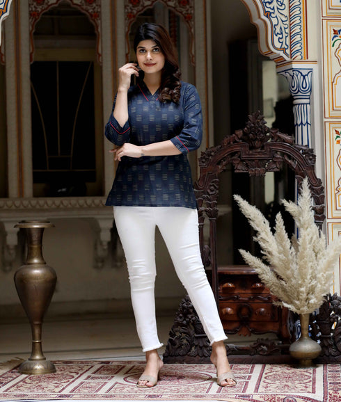 Miravan Womens Blue Printed Indigo Top