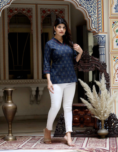 Miravan Womens Blue Printed Indigo Top