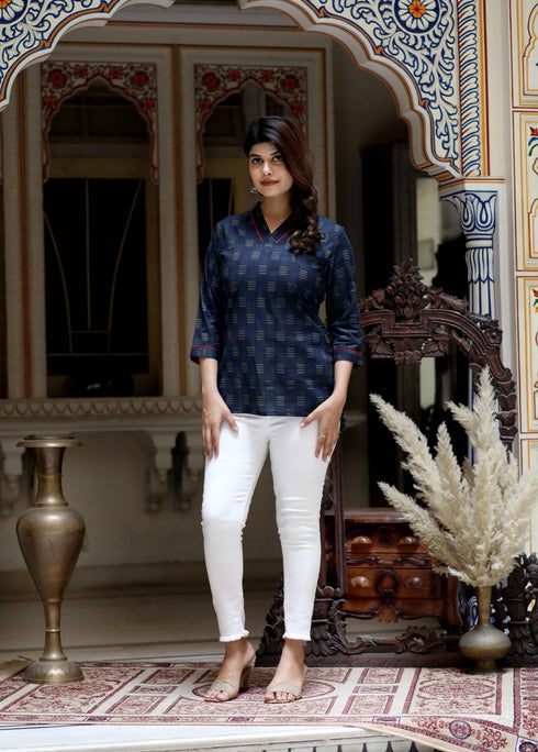 Miravan Womens Blue Printed Indigo Top