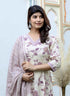 Miravan Womens Pink Floral Print Anarkali Kurta With Palazzo and Dupatta Set