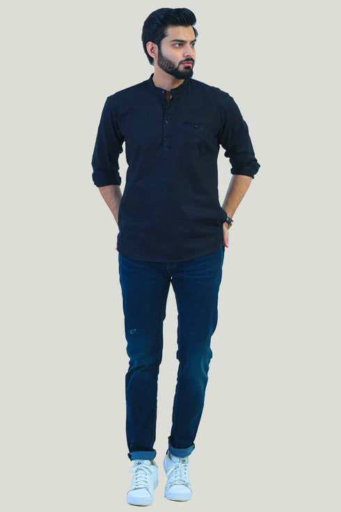 Veshbhoshaa Bluebird Men'S Black Casual Short Kurta