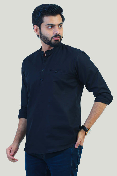 Veshbhoshaa Bluebird Men'S Black Casual Short Kurta