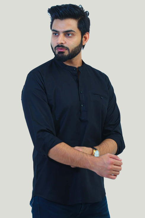 Veshbhoshaa Bluebird Men'S Black Casual Short Kurta