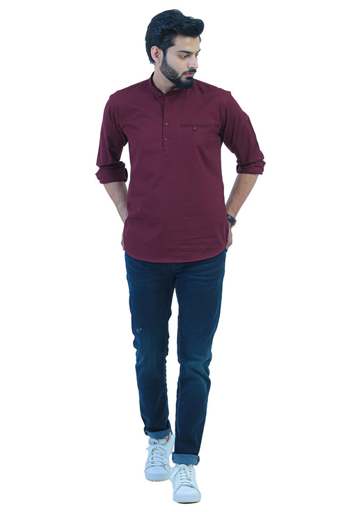 Veshbhoshaa Bluebird Men'S Maroon Festive Short Kurta
