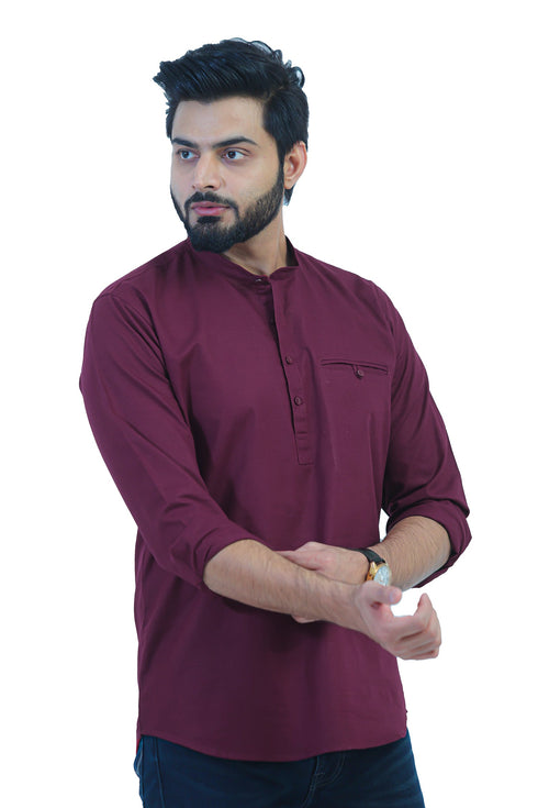 Veshbhoshaa Bluebird Men'S Maroon Festive Short Kurta