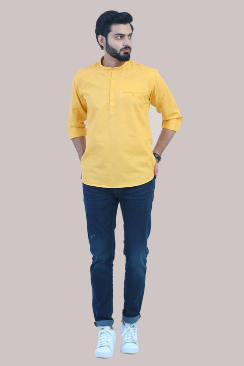 Veshbhoshaa Bluebird Men'S Yellow Festive Short Kurta